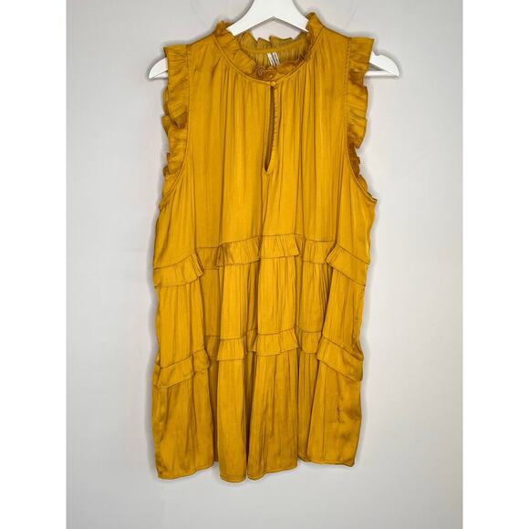 By Anthropologie Tiered Ruffle Trim Sleeveless Blouse Yellow Women's Size XL - Picture 3 of 9